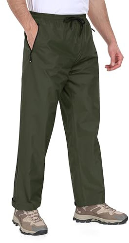 MoFiz Regenhose Herren Fahrrad Überziehhose Leichte wasserdichte Winddichte Outdoorhose Atmungsaktive Wanderhose Packbar Grün EU L