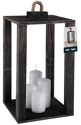 KOTARBAU® Holzlaterne Schwarz 20 x 20 x 34,5 cm Gartenlaterne Holz Laterne drinnen & draußen Laterne Wohnzimmer für Blumen und Kerzen Hochzeit
