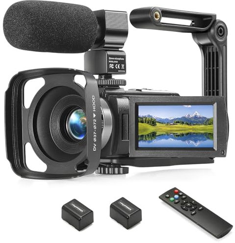 Videocamera FHD 1080P per YouTube con 30FPS 36MP 3.0 Pollici 270 Gradi Rotazione LCD, Zoom Digitale 16X Fotocamera Vlogging per Principianti con 2 Batterie Microfono, Telecomando, Stabilizzatore