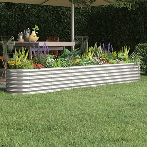 ZEYUAN Pflanzkübel, Blumentopf Gross, Blumenkasten Balkon, übertopf, Pflanzkasten, Flowerpot, Kräuterbeet Für Die Küche, Vertikalbeet, Pulverbeschichteter Stahl 260x40x36 cm Silbern
