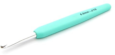 KnitPro Waves Crochet Hooks – 6mm Crochet Hook, Ergonomic Soft Handles, Soft Rubber Grip for Arthritic Hands, Light & Comfortable Crochet Needles for Knitting, Minty Teal