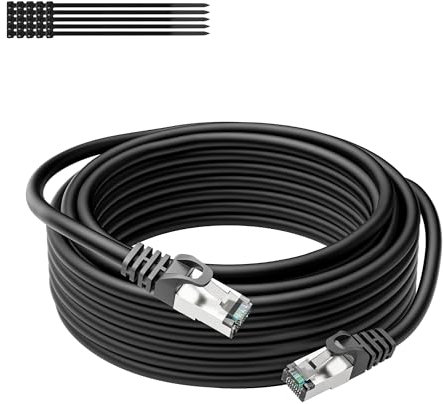 Mygatti Cavo di rete Cat 6A (Nero, 10 metri) per uso esterno e interno, cavo Ethernet a 10 gigabit, cavo WLAN, cavo LAN Cat6A, 26AWG, Connettore placcato in nichel+25 pezzi di cavi cravatte