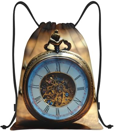 yomeeaaaa Gears Clock Bronze-Century Print Kordelzugbeutel, Kordelzug-Rucksäcke, Kordeltasche, Unisex-Rucksack für Fitnessstudio, Einkaufen, Sport, Yoga, Schwarz , One size