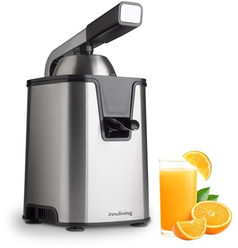Innoliving Spremiagrumi Elettrico Potente con Leva INN-884/INN-885, Silenzioso, Facile da Usare e Pulire, Ideale per Succo di Agrumi, Design Compatto e Moderno (ACCIAO INOSSIDABILE CON LEVA)