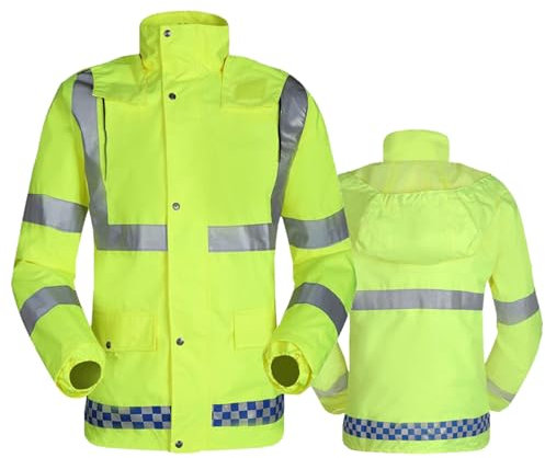 GJXWD Reflektierende Herrenjacke Unisex Warnschutz Pilotenjacke Wasserdicht Arbeitsjacke Winddicht Warnschutzjacke mit Reflektierenden Streifen,2XL,Yellow