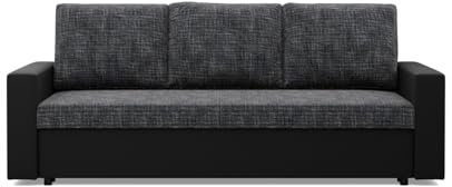 Mebligo - Sofa Dreisitzer Wohnzimmer mit Schlaffunktion, Bettkasten und Kunsteleder 220x92x92 (BxHxT) Dunkelgrau und Schwarz Luna, Schlafsofa Platzsparend, Schlafcouch, Sofabett, Sofa Bed, Bettsofa