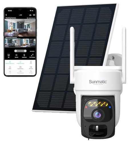 Sunmatic 2K kabellose Outdoor-Überwachungskamera, Akku & Solarpanel, WiFi, Nachtsicht, KI-Erkennung, Wasserdicht, TF-Speicherung, App 0-Kam
