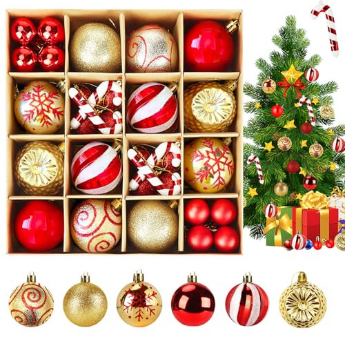 KIMIGO Weihnachtskugeln Set - 40 Stücke Kunststoff, Gold und Rot - Christbaumkugeln für Indoor Outdoor Weihnachtsbaum Deko