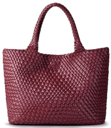 JOTOFIT Gewebte Tasche für Damen, modische Schultertasche mit Tragegriff oben, weiches veganes Leder, Weinrot, Einheitsgröße