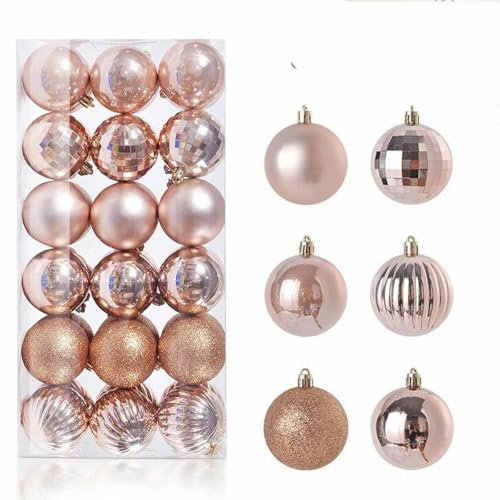 1Box 24/36 Stück Weihnachtskugeln, Christbaumschmuck zum Aufhängen, Weihnachtsdekoration, Weihnachtsschmuck, Roségold
