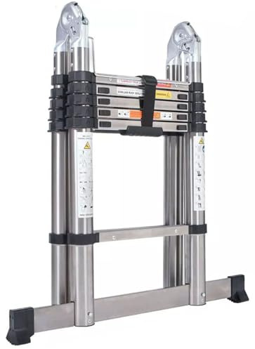 Verdickte Teleskopleiter Ausziehbare Edelstahl-Schritt-Leiter Falten Verlängerungsleitern A-Rahmen-Leiter, Stabiler und langlebiger als Aluminiumleiter 3.8m/12.5ft (6.2FT+6.2FT)