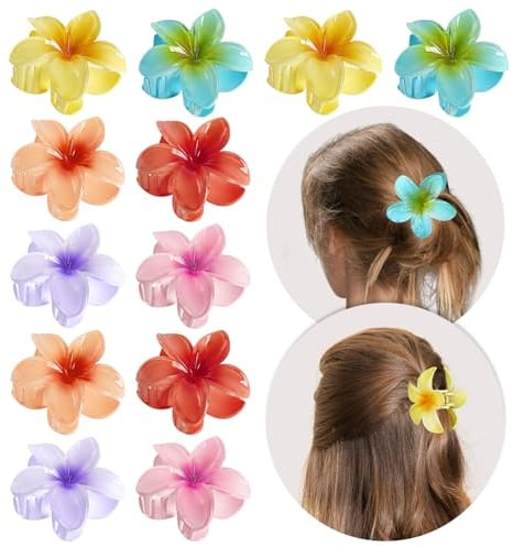 12 Pezzi Pinze per Capelli Fiori,Accessori Capelli Fiori Hawaiano,4 cm Antiscivolo Pinza Capelli Donna,Pinza per Capelli per Capelli Spessi e Sottili,Accessori per Capelli per Donne e Ragazze-6 Colore
