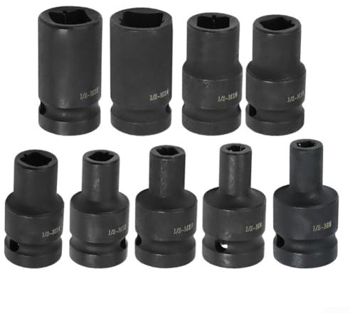 Juego de 10 llaves de vaso cuadradas de rosca de 1/2 pulgada, para llave de destornillador eléctrico M6-M24