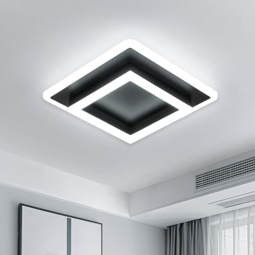 DELIPOP Modern LED Deckenleuchte, 30W 3375LM Deckenlampe Quadratisch Schwarz, Acryl Deckenbeleuchtung für Wohnzimmer Schlafzimmer Flur Küche Balkon, 6500K Kaltesweiß, 30CM