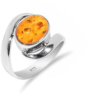Bague en ambre de la Baltique, pierre naturelle, bague en argent sterling 925 pour femmes et hommes, bague de déclaration de forme ovale, bague en pierre précieuse 8x10 HQ-SR21-P