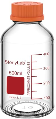 stonylab Media Storage Bottle with GL45 Orange Screw Cap, Borosilicate Glass, 500ml, for Laboratory Use, 1 Piece