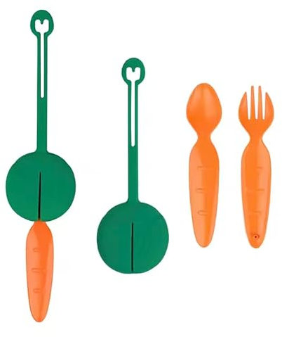 Pick Plates - Fork and Spoon Lunchbox Cutlery Set with Silicone Holder (Orange)
