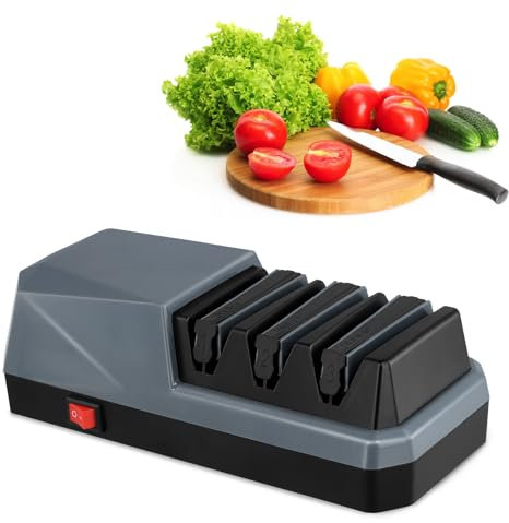Gxpjycfob 20W Electric Knife Sharpener with UK Power Adapter, 3 Stage Professional Any Sharp Knife Sharpeners for Home Kitchen Use