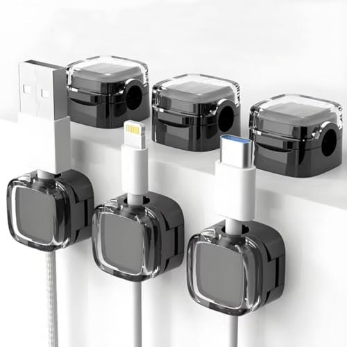 Jurqqer Magnetic Cable Clips,6 Pack Cord Organizer Holder,[2025 Uupgraded] Strong Adhesive Desk Wire Management, Organize Phone Charger Cable Keeper for Home Office Car Wall Desktop Nightstand Black