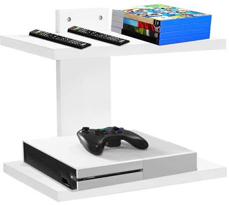 FURAOMEILI Floating Projector Wall Mount TV Shelf,Wooden Wall Mounted Under TV Floating Shelf for Projector, PS5, DVD Player,Game Console, Cable Box,2Tiers(White)