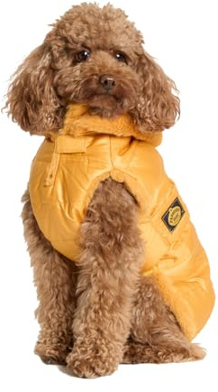 Fashion Dog Hunde-Steppmantel mit Abnehmbarer Kapuze - Ocker-Gelb - 24 cm