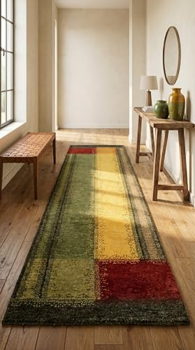 Morgenland Indo Gabbeh Teppich Handgeknüpft Wolle Gelb 75x250cm Läufer