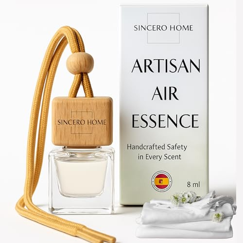 Sincero Home Handgefertigter Auto-Lufterfrischer, ökologische Aromatherapie mit Holzdeckel und Glasflasche, natürliche und langanhaltende Düfte für Auto und Zuhause (Clean Cotton)