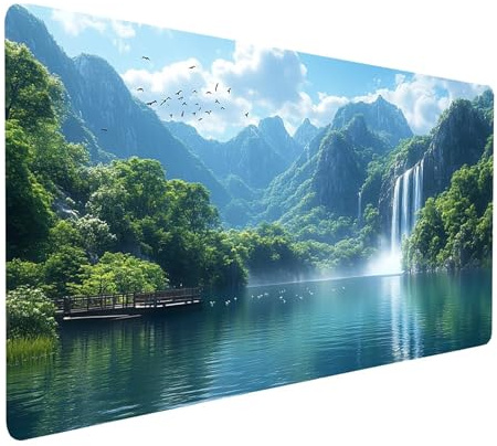 Gaming Mauspad XXL 70x30x0.3 cm Wasserdicht Mousepad Wasserfall Schreibtischunterlage für Kabellose Tastatur Maus Laptop, Mouse Pad Pflanzen Anti Rutsch Schreibtisch Zubehör, Tisch Deko model-4903