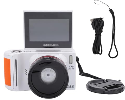 Annadue 4K 64MP Digitalkamera mit 3 -Zoll -Flip -Bildschirm, 18 -facher Zoom, Autofokus, Anti -Shake, WiFi -Fotografie Vlog Video Camcorder CAM für Reise, Gesichtsausdruckerkennung (White)