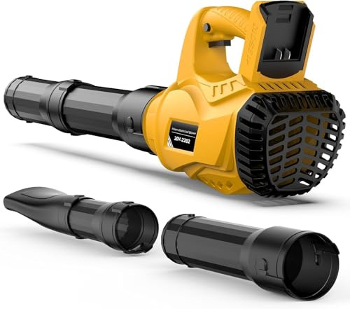 Soffiatore Elettrico a Batteria compatibile per Dewalt 20 V, Soffiatore Foglie Rimovibile, Batteria 300 km/h, Velocità dell'aria, Ventola a 6 livelli, per terrazze, prato, polvere, neve (giallo)