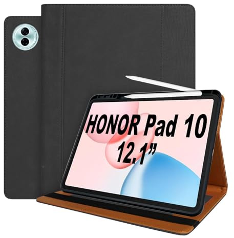 World biz Case for Honor Pad 10 12.1 Inch 2025 Tablet Cover, Premium Leather Business Cover Multi-Angle Viewing with Pocket & Pencil Holder, Auto Sleep/Wake, Honor Pad 10 12.1'' (Black)