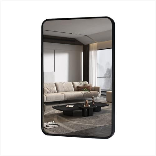 moderntop Badezimmerspiegel 80x60 cm, schwarzer Aluminiumrahmen | Feuchtigkeits- und rostbeständig · horizontal & vertikal montierbar · für Bad, Schlafzimmer, Flur