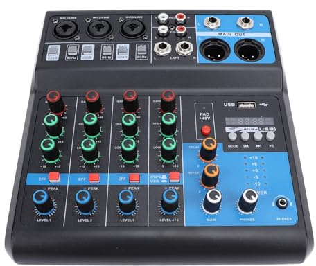 Luocute DJ-Mixer, 5-Kanal-Soundboard-Konsole mit Reverb-Delay-Effekten und USB-MP3-Wiedergabe, für Professionelle Gesangs-Instrumental-Mixing-Aufnahmen (1#)