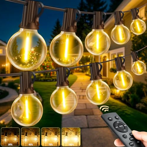 Guirlande Lumineuse Exterieure Guinguette, 60M - 197FT G40 Luminaire Exterieur avec Télécommande/3 Modes/Timer/Dimmables, IP44 Étanche Lampe Intérieur Extérieur pour Pergola Jardin Tonnelle Terrasse