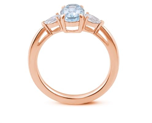 Grewod Modeschmuck Ring Damen Rosegold 14K 1ct Oval Aquamarin und Tropfen Moissanite Verlobungsring Größe 62 (19.7)