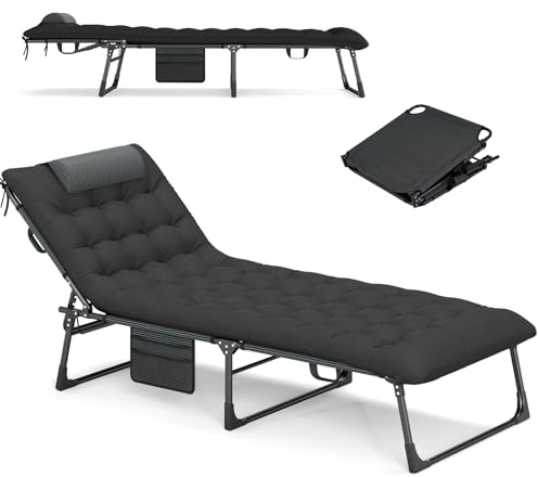 KOMFOTTEU Gartenliege mit abnehmbare gepolsterte Matratze & Kissen, Sonnenliege klappbar mit Verstellbarer Rückenlehne, Fußstütze, Liegestuhl Terrassenliege für Garten, Camping