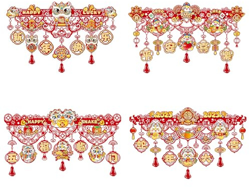 Fictory Jahr der Schlange Paare Set, Vliesstoff Frühling Festival Tür Dekor, Chinesisches Neujahr Fu Charakter Türbehang, Hauseingang Dekoration mit Quasten