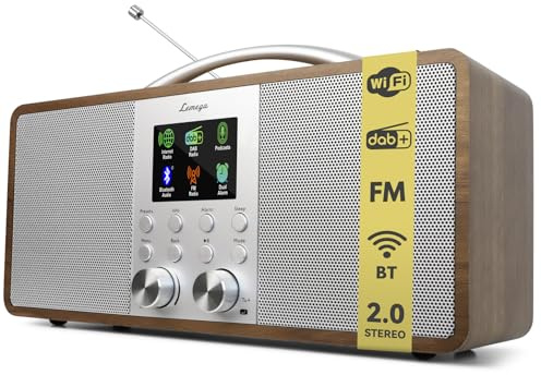 Radio Internet Lemega IR6 con podcast e streaming Bluetooth,radio DAB+/FM stereo,doppio altoparlante 2.0,150 stazioni preimpostate,sveglia,batteria ricaricabile (Noce)