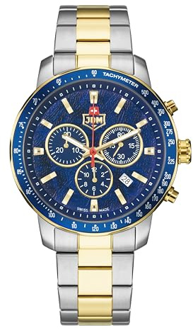 Jacques Du Manoir Millitary Challenger Chrono, Herren Armbanduhr, Quarz Analog, Edelstahl, 42 mm, Edelstahlarmband, Silber, 10 bar, Zifferblattfarbe: Blau, Datumsanzeige, JDM-WG033-03
