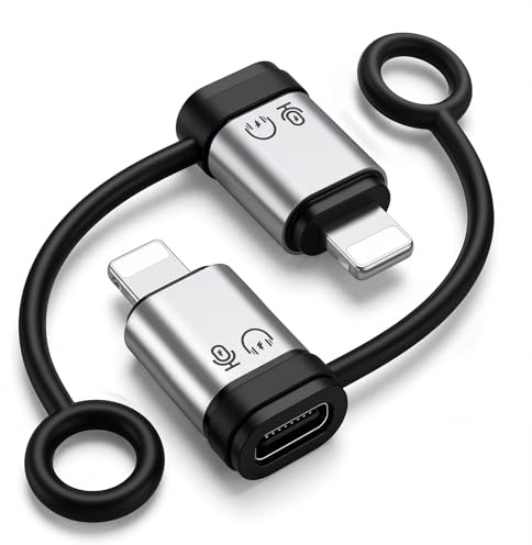 HAUXGOGO Lightning to USB-C Adapter (2-Pack), Lightning Male to USB-C Female, Compatible with Charging, Microphone,Music Playback, Calls, Remote Control, and OTG - Silver
