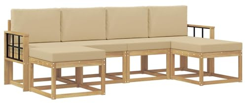 vidaXL Outdoor-Sofagarnitur mit Kissen 6 pcs Weiß und Beige Polyester, Modernes, wetterfestes Sofa-Set für draußen, stylische Gartenmöbel, minimalistische Lounge für Coole Entspannung im Garten