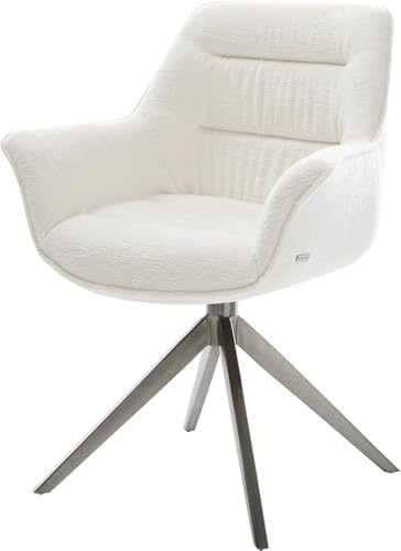 DELIFE Esszimmerstuhl Kaira-Flex Kreuzgestell breit Graphit Bouclé Soft Beige 360° drehbar Wippfunktion