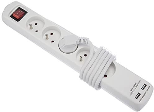 Voltman DIO013038 Bloc multiprises 5 x 10/16 A + 2 ports USB avec interrupteur
