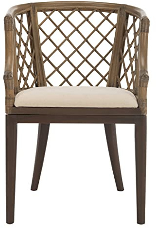 SAFAVIEH Home Collection – Carlotta Greige Arm Chair with White Cushion, Coastal Bistro Accent Chair for Dining, Living Room, Bedroom or Office (SEA4013A)