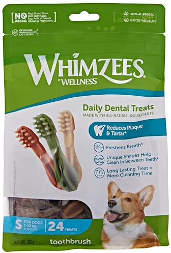 WHIMZEES By Wellness Zahnbürste, Kaustangen für kleine Hunde, Hundesnack zur Zahnpflege, Größe S, 24 Stück, ohne Zuckerzusatz, getreidefrei, natürlich, fettarm