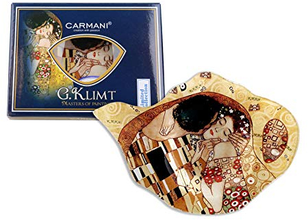 CARMANI - Elegante Tee-Beutel-Halter Geschirr in Teekanne Form, mit 'Der Kuss' von Gustav Klimt dekoriert