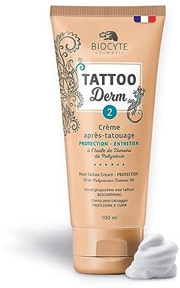 Laboratoire Biocyte - Tattoo Derm 2 - Crème de Soin Après Tatouage - Protection et Entretien de la Peau - À l'Huile de Tamanu de Polynésie et Huile d'Amande Douce - 100ml - Fabriqué en France