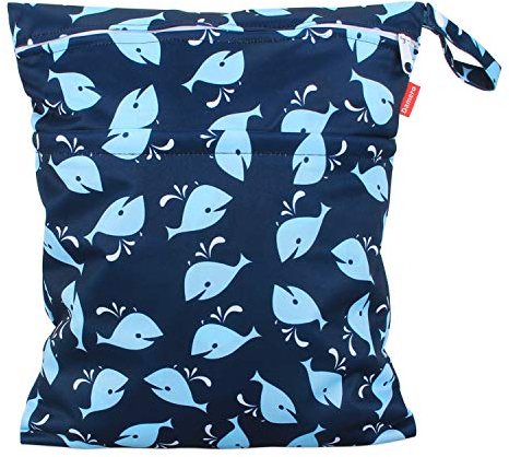 Damero windeltasche wetbag für Unterwegs, wiederverwendbar Nasstaschen für Babys Windeln, schmutzige Kleidung und anderes Zubehör, (Groß, Wal)