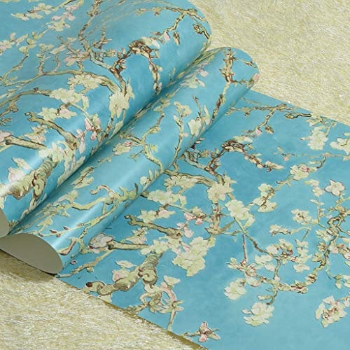 zyy Retro Van Gogh Apricot Flower Nonwoven Wallpaper For Bedroom Living Room Entrance TV Background Decoration 10m X 0.53m/roll (color : Blue)