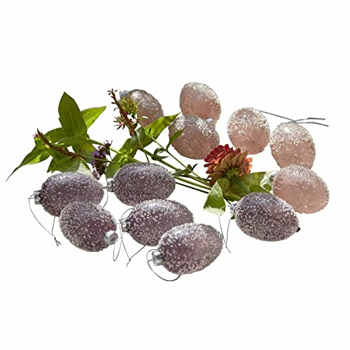 Loberon Osterei 12er Set Galina, mit funkelnder Oberflächenapplikation, zarte Farben, inkl. Aufhängung, Deko-Eier, Ostern, Osterdeko, Glas, Glasperlen, Polyester, lila/rosa